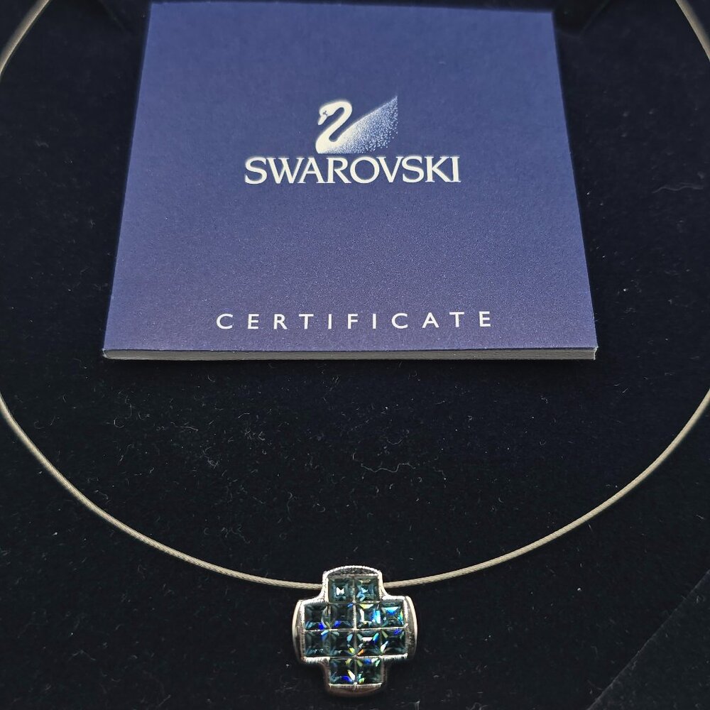 Swarovski blue crystal silver cross necklace